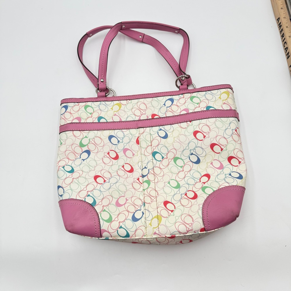 Coach Hamptons Scribble 10674 Multicolor Tote Pink Y2K Vintage Flower Charm
